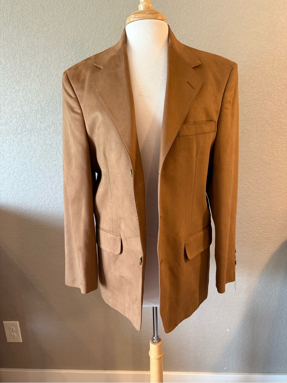 Vintage Norm Thompson Camel Faux Suede Microfiber Blazer 38 Short USA